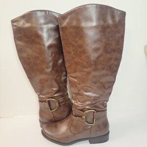 Womens Journeee Collection Faux Leather Brown Tall Boots Size 8